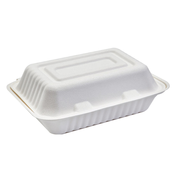 Burger box rectangular blanco de caña de azúcar 1000 ml